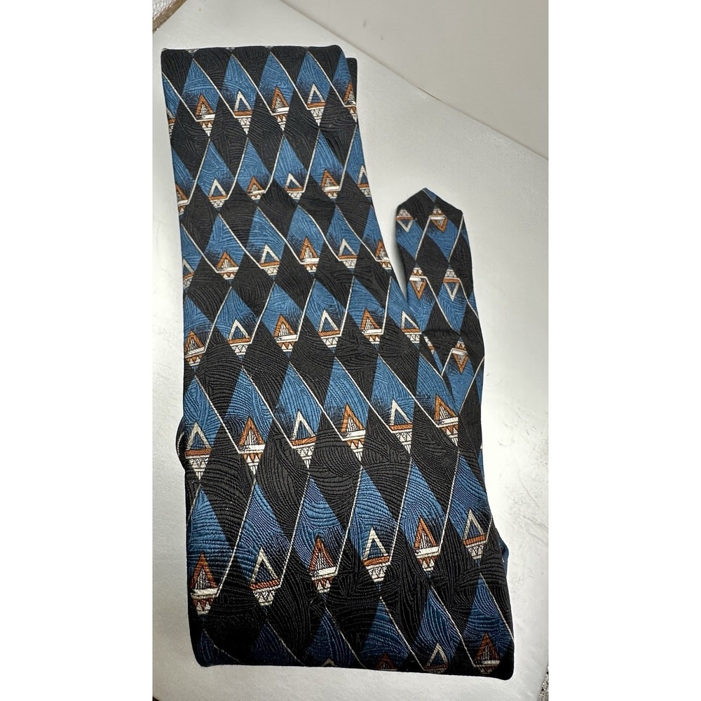 Tom James Silk Tie Blue Black Geometric Mens Designer Necktie